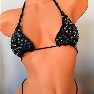 Black Hand Knit Bikini, Size Med